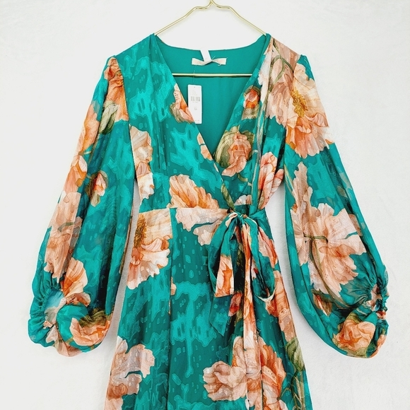 NEW Hutch Teal Floral Wrap with Tie Waist Summer V Neck Dress P6670 - Picture 4 of 10